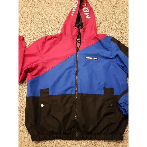Members Only Men XL Tracksuit Color Block Lined Windbreaker Jacket Hood Vintage - Picture 6 of 16